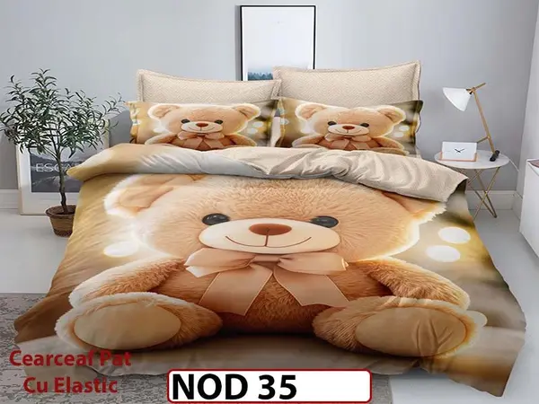 Lenjerie din finet 5D cu 6 piese si cearceaf cu elastic - NOD 35
