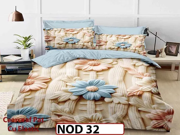 Lenjerie din finet 5D cu 6 piese si cearceaf cu elastic - NOD 32