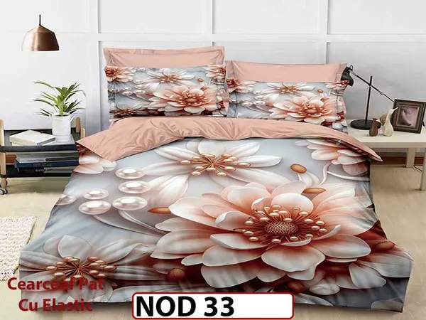 Lenjerie din finet 5D cu 6 piese si cearceaf cu elastic - NOD 33