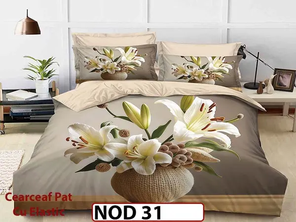 Lenjerie din finet 5D cu 6 piese si cearceaf cu elastic - NOD 31