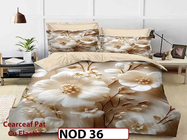 Lenjerie din finet 5D cu 6 piese si cearceaf cu elastic - NOD 36