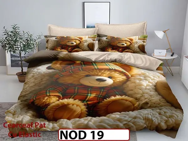 Lenjerie din finet 5D cu 6 piese si cearceaf cu elastic - NOD 19