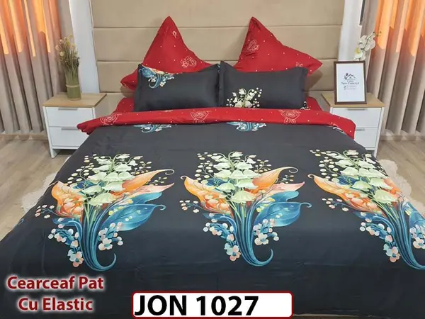 Lenjerie din finet 6 piese cearceaf cu elastic - JON1027