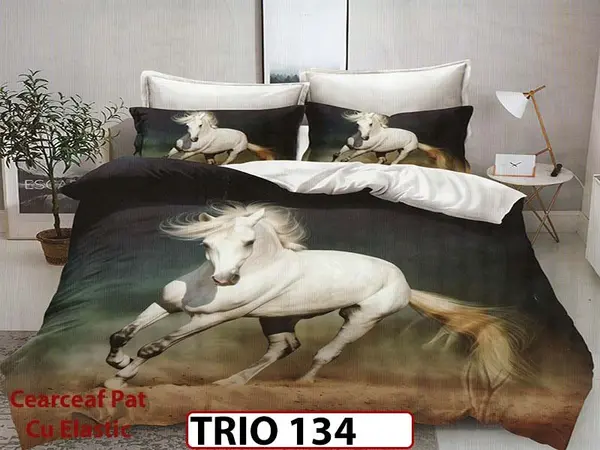 Lenjerie din finet 6 piese cearsaf cu elastic - TRIO 134