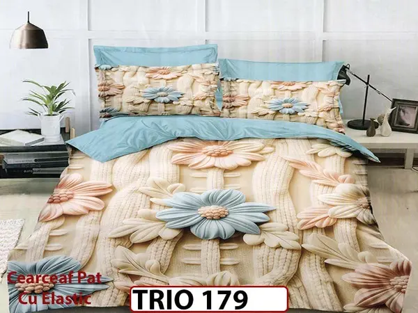 Lenjerie din finet 6 piese cearsaf cu elastic - TRIO 179