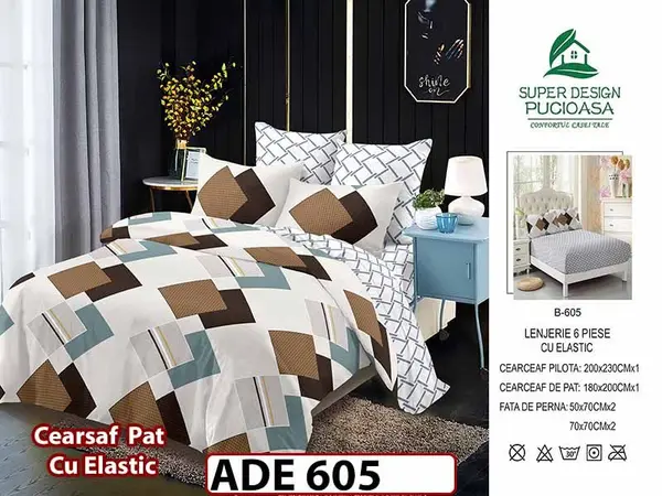 Lenjerie din finet 6 piese si cearceaf cu elastic - ADE 605