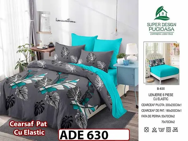 Lenjerie din finet 6 piese si cearceaf cu elastic - ADE 630