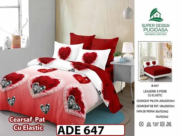 Lenjerie din finet 6 piese si cearceaf cu elastic - ADE 647