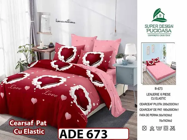 Lenjerie din finet 6 piese si cearceaf cu elastic - ADE 673