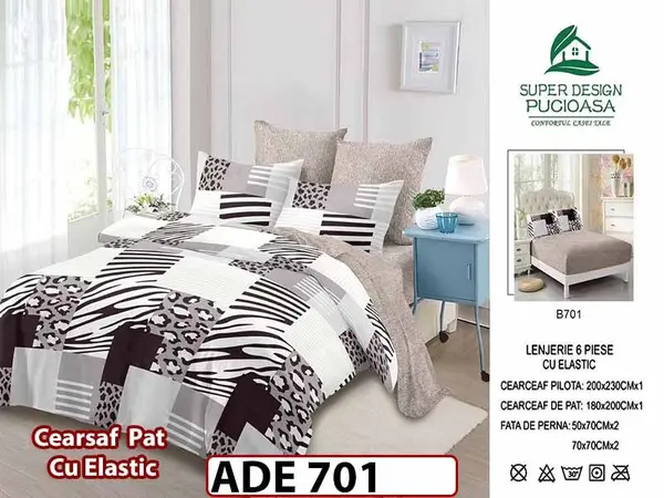 Lenjerie din finet 6 piese si cearceaf cu elastic - ADE 701