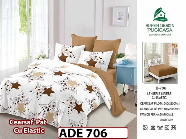 Lenjerie din finet 6 piese si cearceaf cu elastic - ADE 706