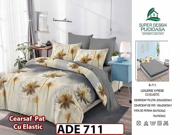 Lenjerie din finet 6 piese si cearceaf cu elastic - ADE 711