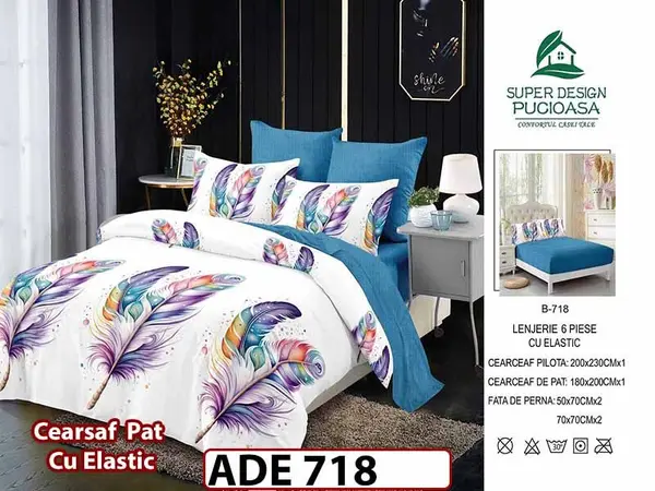Lenjerie din finet 6 piese si cearceaf cu elastic - ADE 718