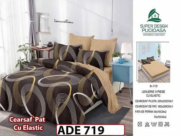 Lenjerie din finet 6 piese si cearceaf cu elastic - ADE 719