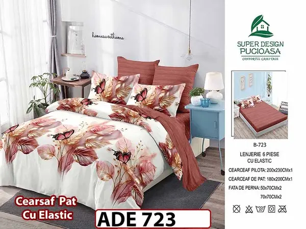 Lenjerie din finet 6 piese si cearceaf cu elastic - ADE 723