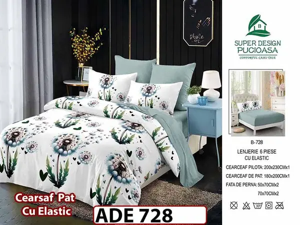 Lenjerie din finet 6 piese si cearceaf cu elastic - ADE 728