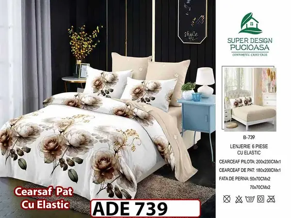 Lenjerie din finet 6 piese si cearceaf cu elastic - ADE 739