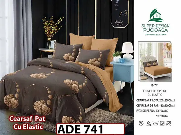 Lenjerie din finet 6 piese si cearceaf cu elastic - ADE 741
