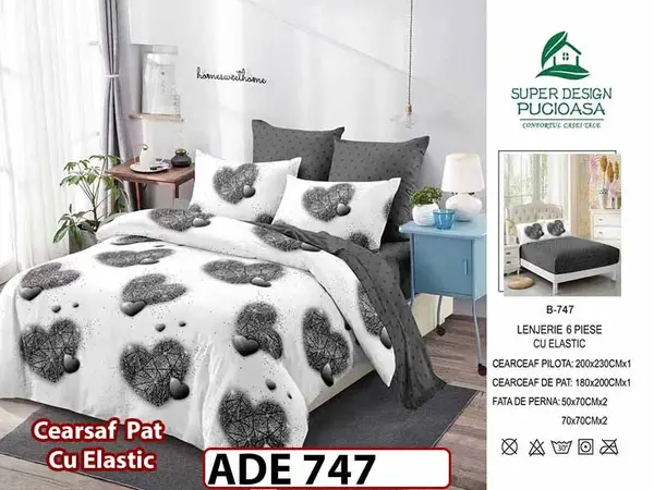 Lenjerie din finet 6 piese si cearceaf cu elastic - ADE 747