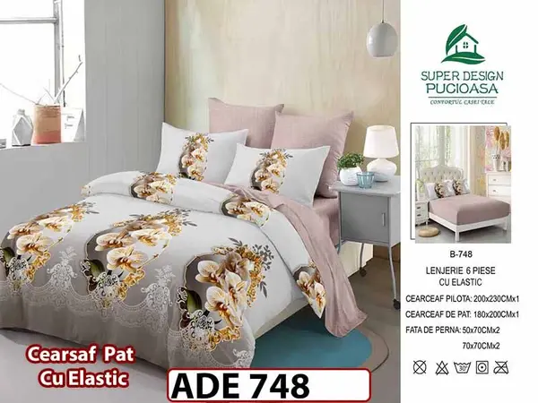 Lenjerie din finet 6 piese si cearceaf cu elastic - ADE 748
