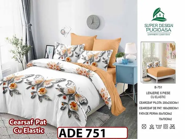 Lenjerie din finet 6 piese si cearceaf cu elastic - ADE 751