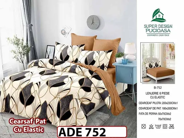 Lenjerie din finet 6 piese si cearceaf cu elastic - ADE 752