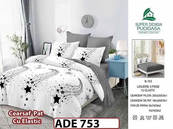 Lenjerie din finet 6 piese si cearceaf cu elastic - ADE 753