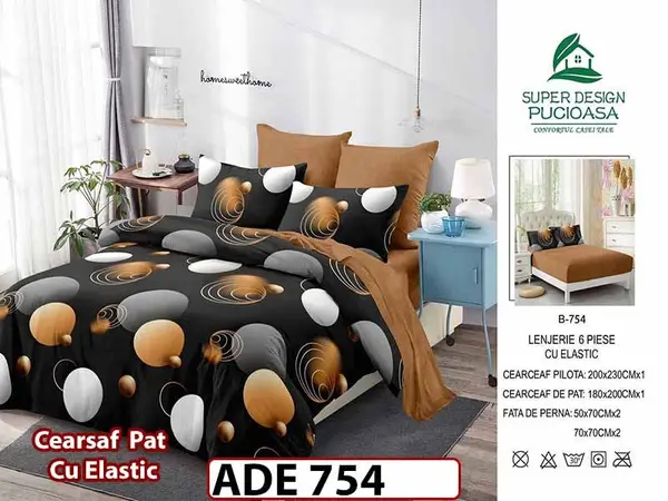 Lenjerie din finet 6 piese si cearceaf cu elastic - ADE 754