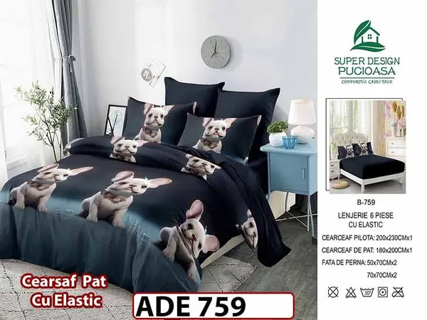 Lenjerie din finet 6 piese si cearceaf cu elastic - ADE 759