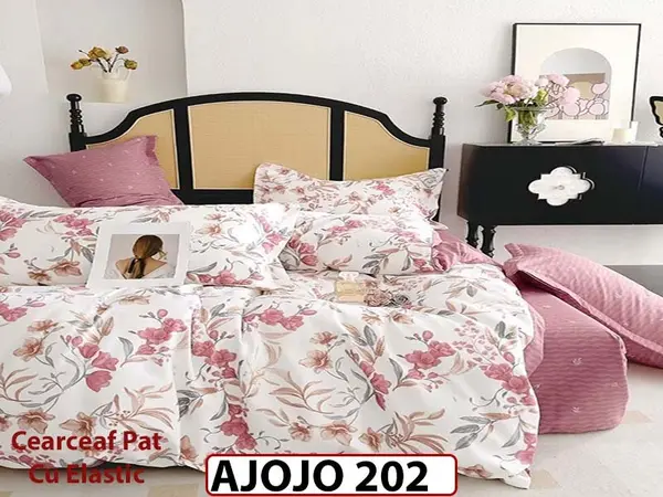 Lenjerie din finet 6 piese si cearceaf cu Elastic - AJOJO202