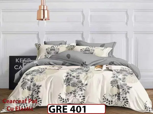 Lenjerie din finet 6 piese si cearceaf cu elastic - GRE 401
