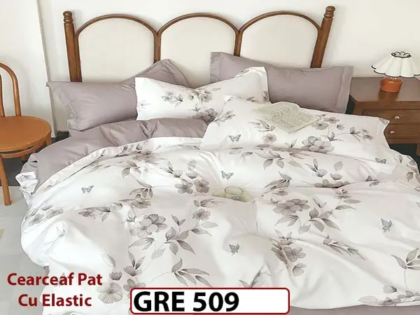 Lenjerie din finet 6 piese si cearceaf cu elastic - GRE 509