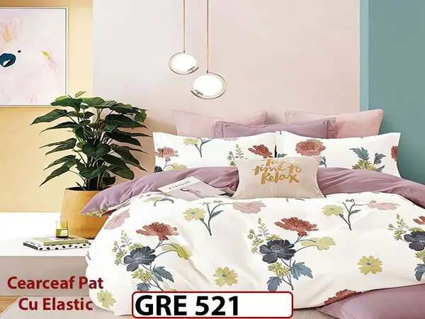 Lenjerie din finet 6 piese si cearceaf cu elastic - GRE 521