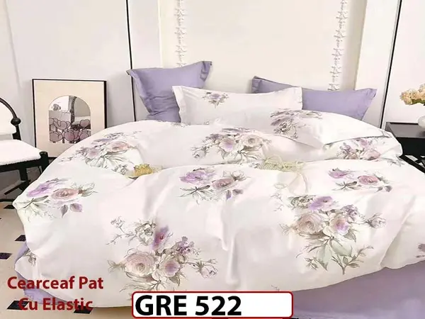 Lenjerie din finet 6 piese si cearceaf cu elastic - GRE 522