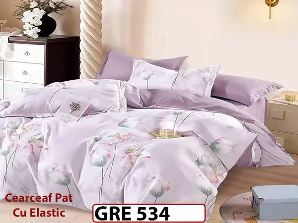 Lenjerie din finet 6 piese si cearceaf cu elastic - GRE 534