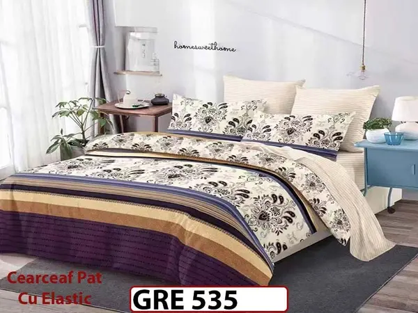 Lenjerie din finet 6 piese si cearceaf cu elastic - GRE 535
