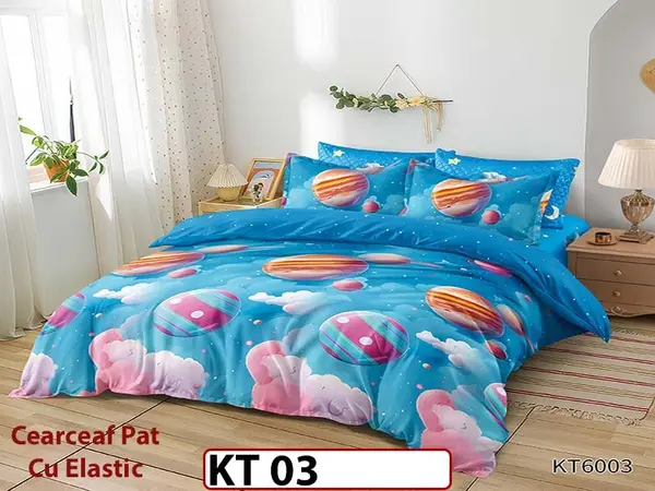 Lenjerie din finet 6 piese si cearceaf cu Elastic - KT03