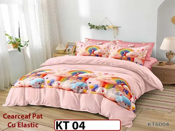 Lenjerie din finet 6 piese si cearceaf cu Elastic - KT04