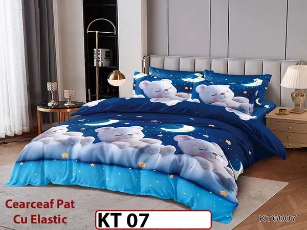 Lenjerie din finet 6 piese si cearceaf cu Elastic - KT07