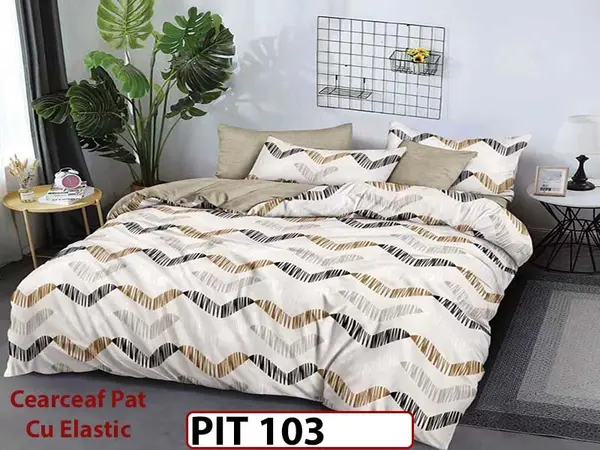 Lenjerie din finet 6 piese si cearceaf cu elastic - PIT103