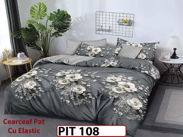 Lenjerie din finet 6 piese si cearceaf cu elastic - PIT108