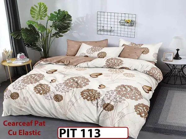 Lenjerie din finet 6 piese si cearceaf cu elastic - PIT113