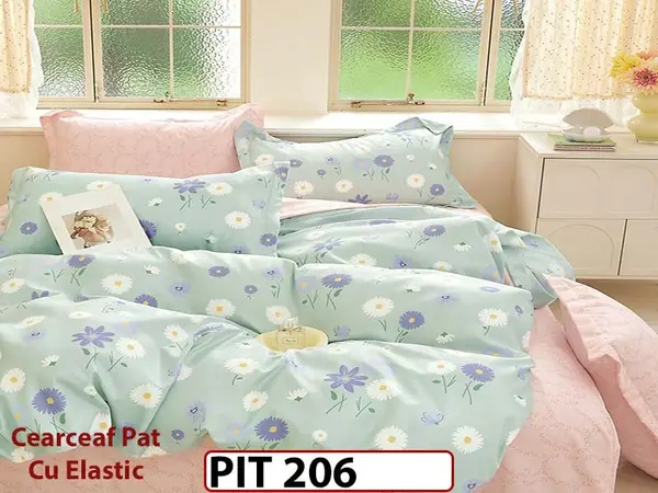 Lenjerie din finet 6 piese si cearceaf cu elastic - PIT206