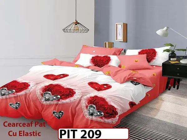 Lenjerie din finet 6 piese si cearceaf cu elastic - PIT209