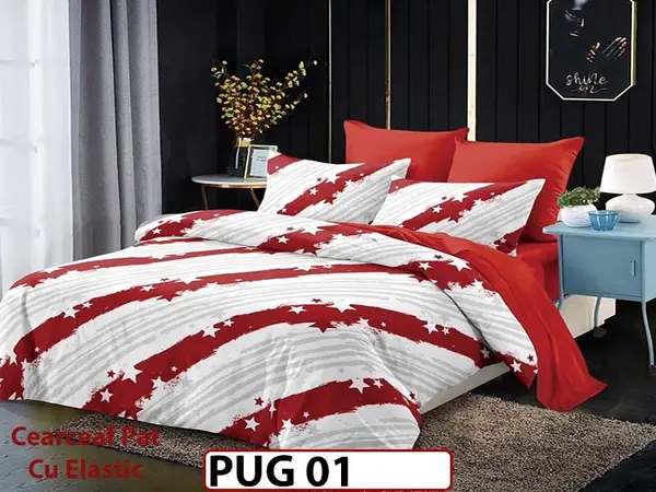 Lenjerie din finet 6 piese si cearceaf cu elastic - PUG 01