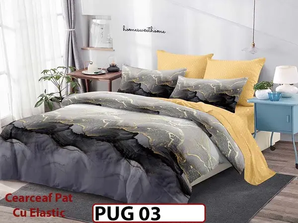 Lenjerie din finet 6 piese si cearceaf cu elastic - PUG 03