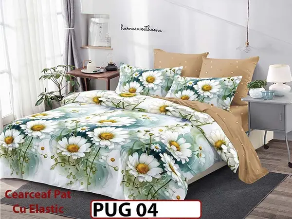 Lenjerie din finet 6 piese si cearceaf cu elastic - PUG 04