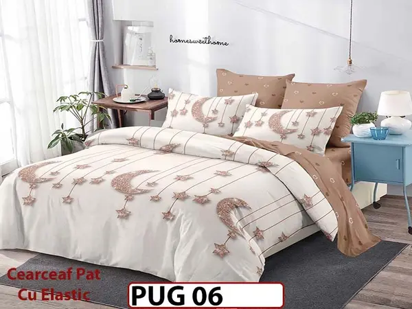 Lenjerie din finet 6 piese si cearceaf cu elastic - PUG 06
