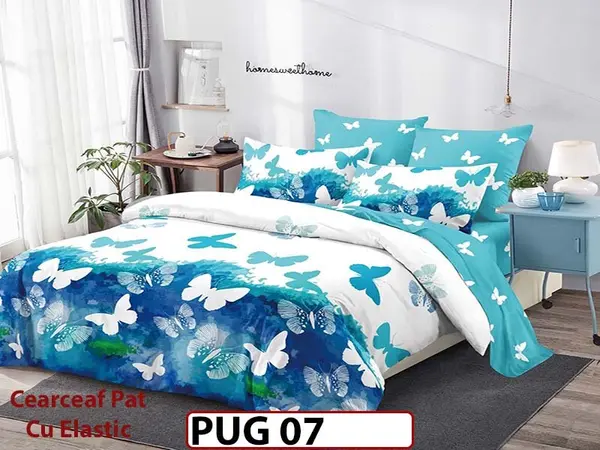 Lenjerie din finet 6 piese si cearceaf cu elastic - PUG 07