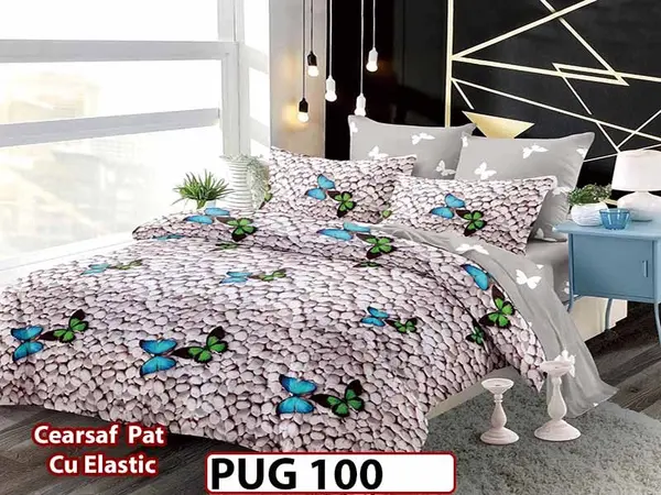 Lenjerie din finet 6 piese si cearceaf cu elastic - PUG 100